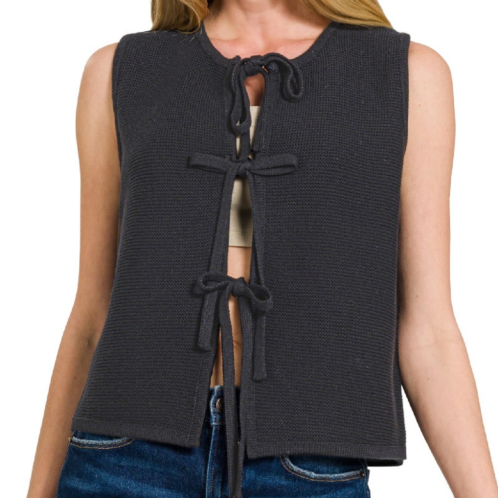 Zenana Outfitters Black Tie-Front Knit Vest